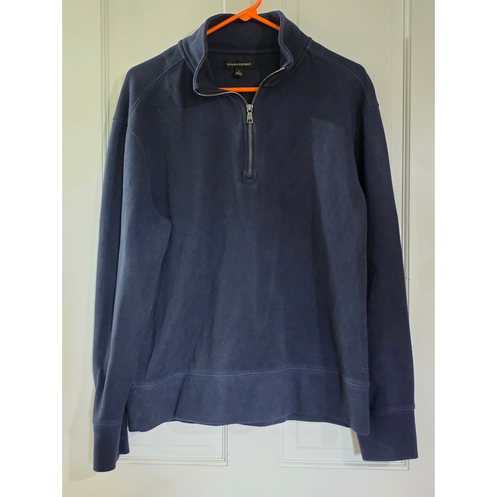 Banana Republic Mens Classic Navy Blue Quarter Zip Sweatshirt Pullover Large